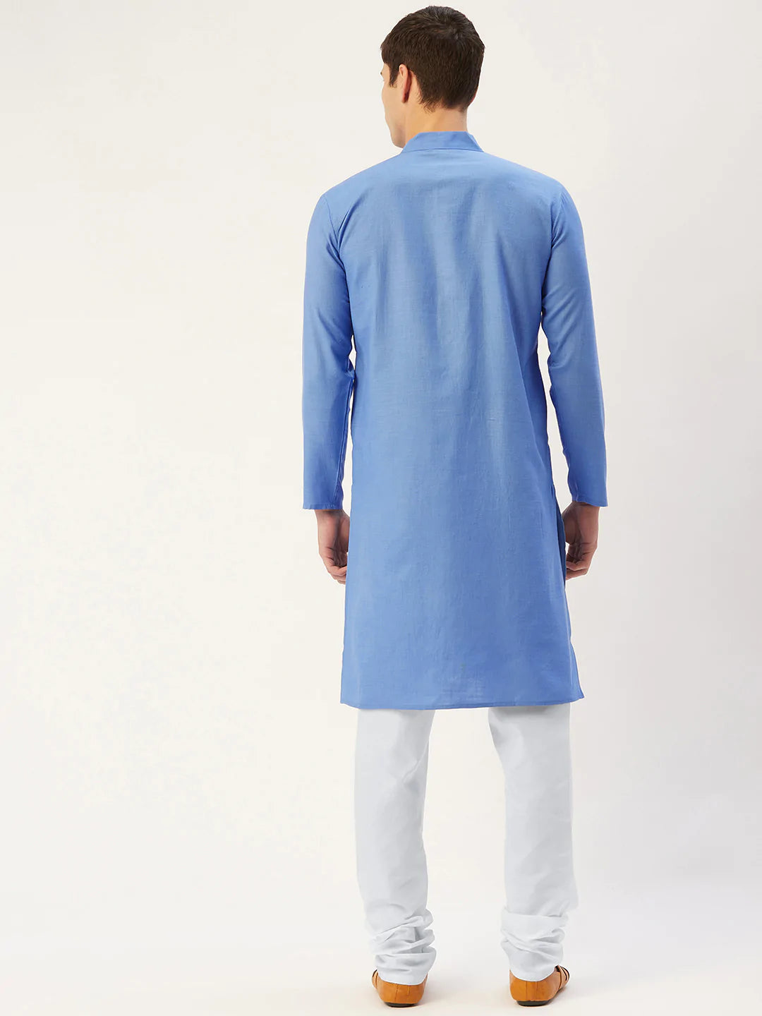 Men's Blue Cotton Blend Solid Kurta Set