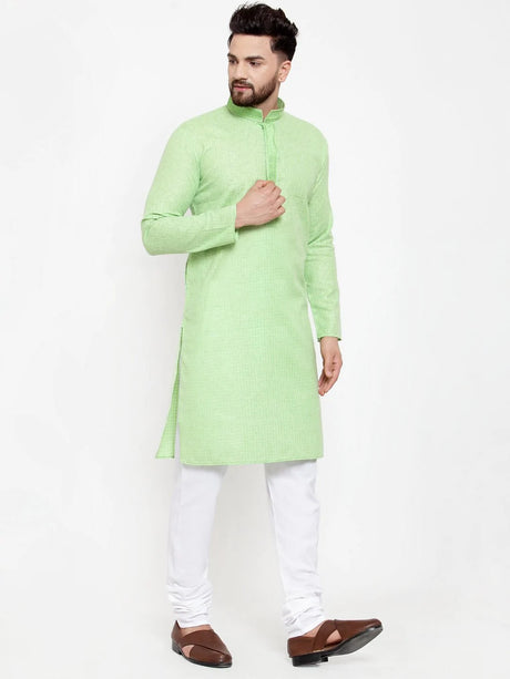 Men's green Cotton Woven Kurta Set