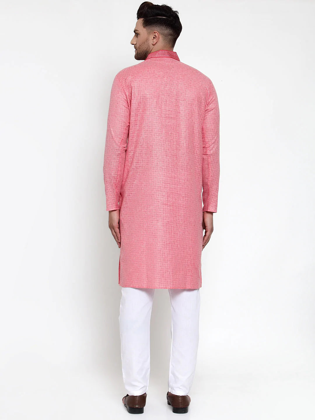 Men's Pink Cotton Woven Kurta Top