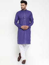 Men's purple Cotton Woven Kurta Set