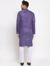 Men's purple Cotton Checks Kurta Set