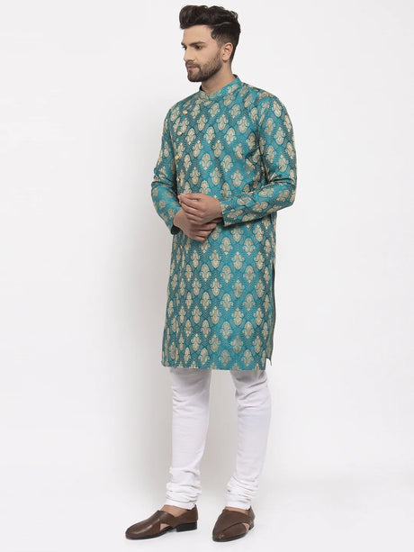 Men's green Jacqaurd Abstract Kurta Set