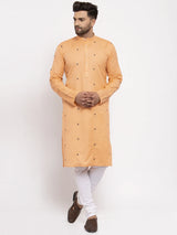 Men's Festivewear Orange Cotton Abstract Kurta Set