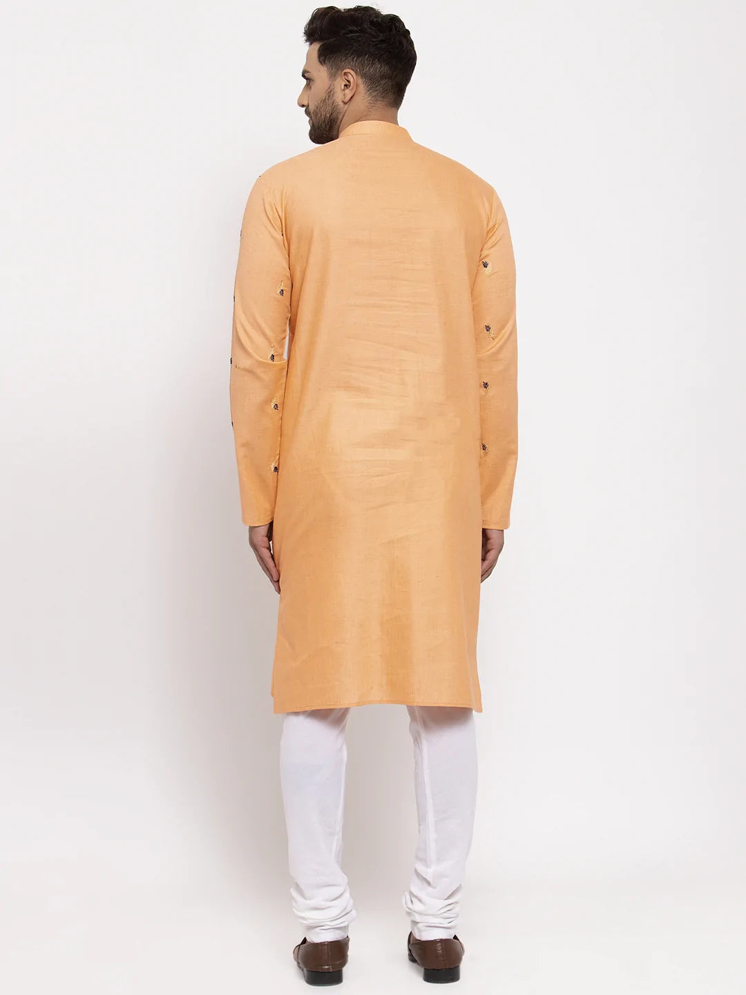 Men's Festivewear Orange Cotton Abstract Kurta Set
