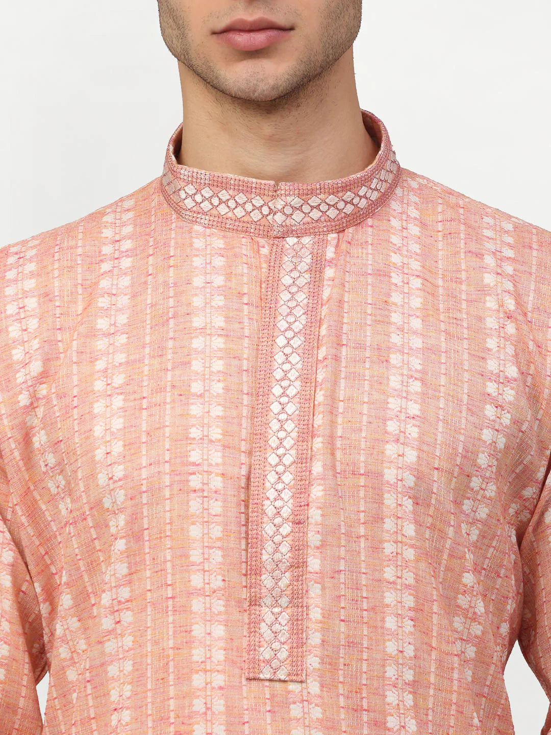 Men's Pink Cotton Woven Kurta Set