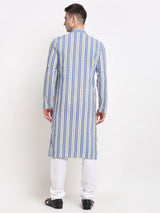 Men's Blue Cotton Striped Kurta Set