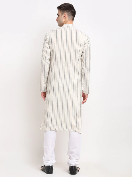 Men's Cream Cotton Striped Kurta Set