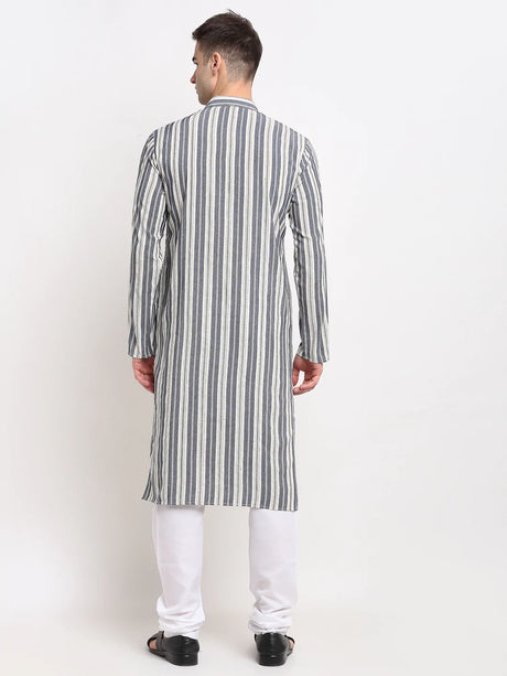Men's Grey Cotton Striped Kurta Set