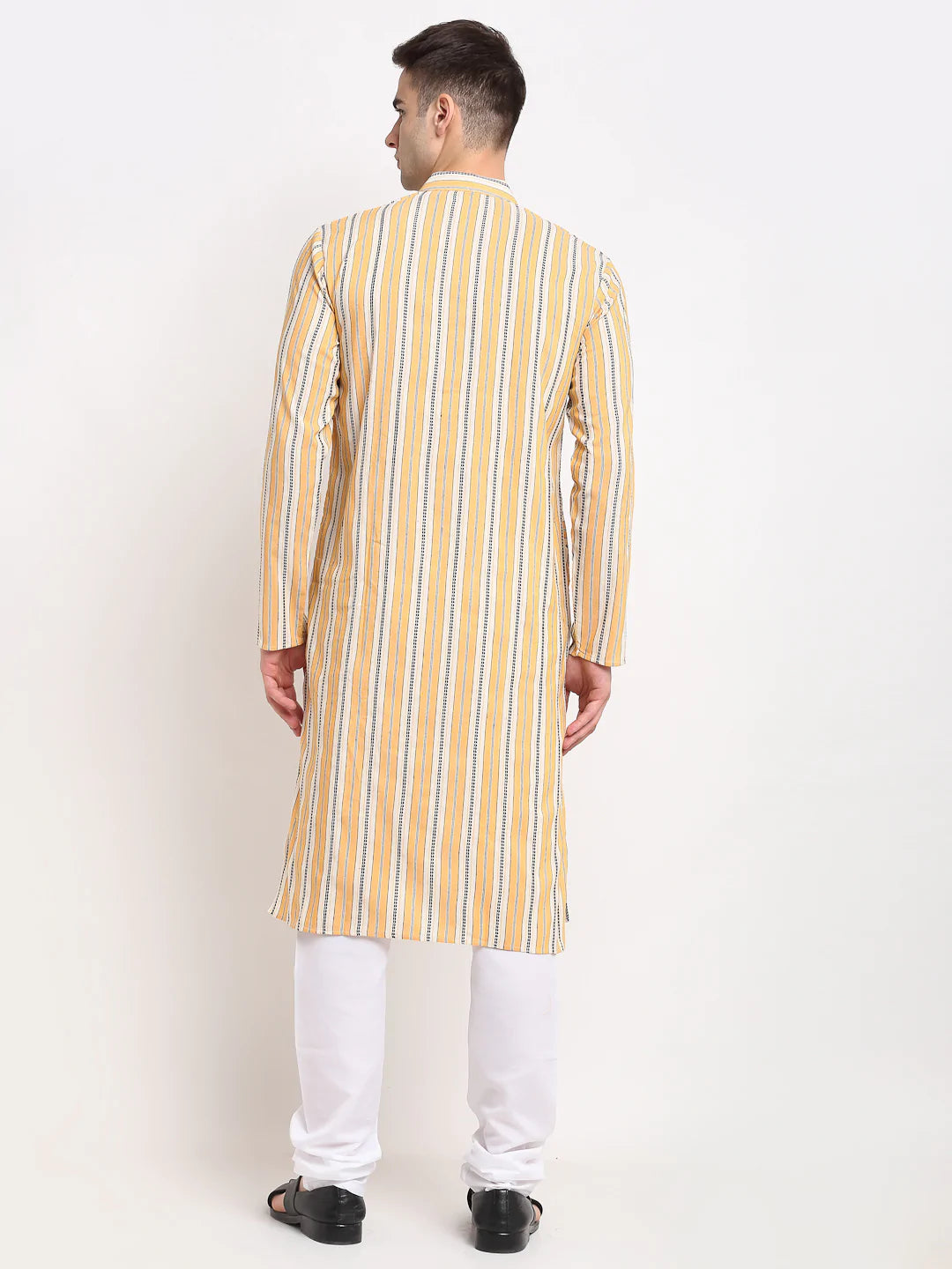 Men's Yellow Cotton Striped Kurta Set