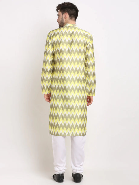 Men's Olive Dupion Ikkat Kurta Set