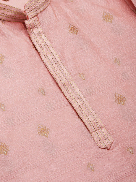 Men's Pink Jacquard Silk Woven Design Kurta Set