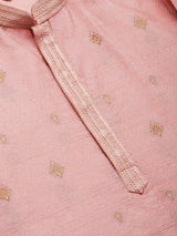 Men's Pink Jacquard Silk Woven Design Kurta Top