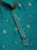 Men's Teal Jacquard Silk Woven Design Kurta Set