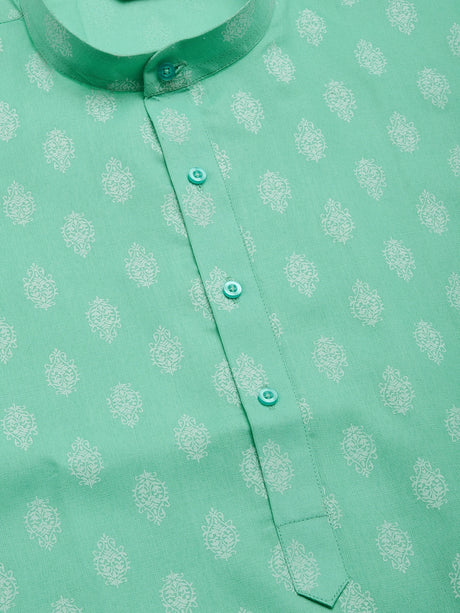 Men's green Cotton Blend Printed Kurta Set