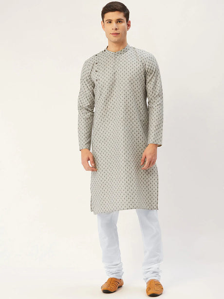 Men's Grey Cotton Blend Printed Kurta Top