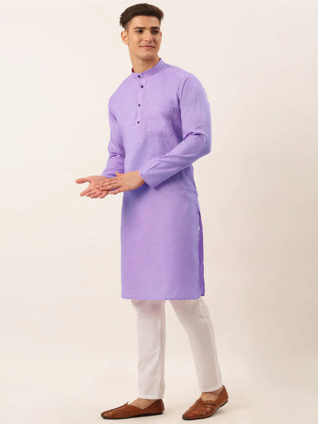 Men's purple Cotton Blend Solid Kurta Set