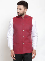Men's Maroon Cotton Solid Nehru Jacket