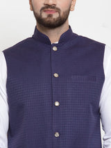 Men's Navy Blue Cotton Solid Nehru Jacket
