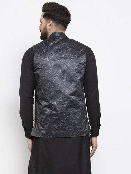 Men's Charcoal Silk Abstract Nehru Jacket