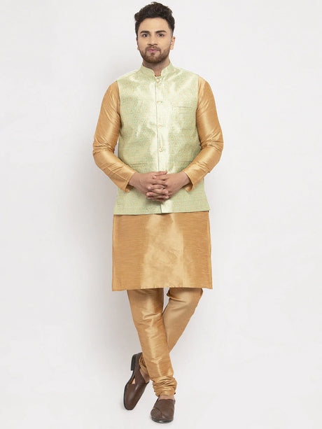 Men's Lime Silk Woven Nehru Jacket