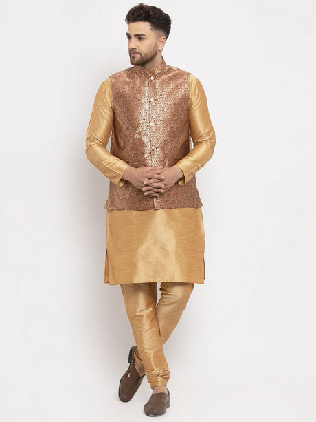 Men's Maroon Silk Woven Nehru Jacket