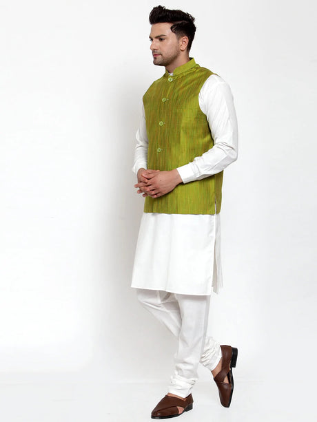 Men's green Cotton Solid Nehru Jacket