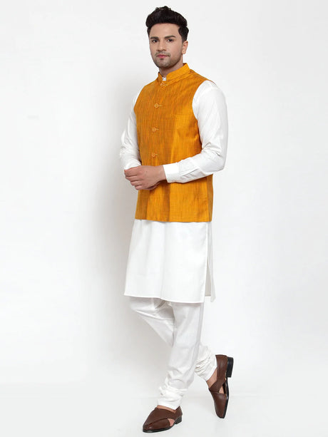 Men's Yellow Cotton Solid Nehru Jacket