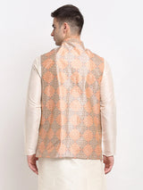 Men's purple Satin Silk Printed Nehru Jacket