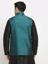 Men's green Silk Blend Woven Nehru Jacket