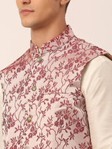 Men's Maroon Silk Embosed design Nehru Jacket