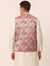 Men's Maroon Silk Embosed design Nehru Jacket