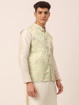 Men's Pista Silk Embosed design Nehru Jacket