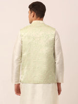 Men's Pista Silk Embosed design Nehru Jacket