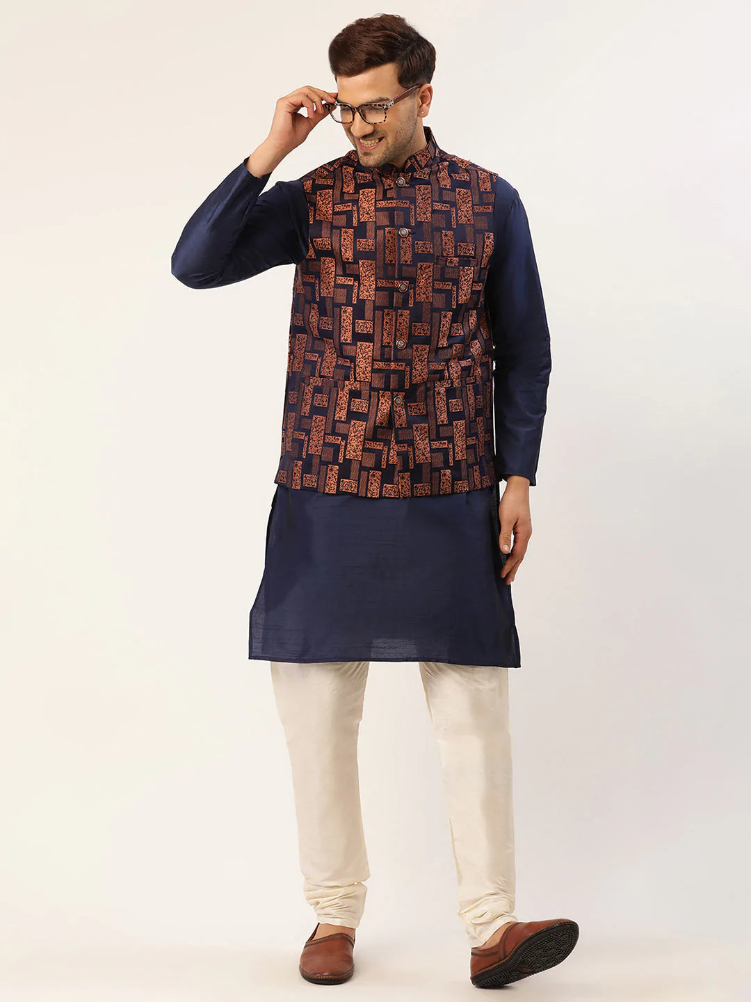 Men's bronze Cotton Blend Printed Nehru Jacket