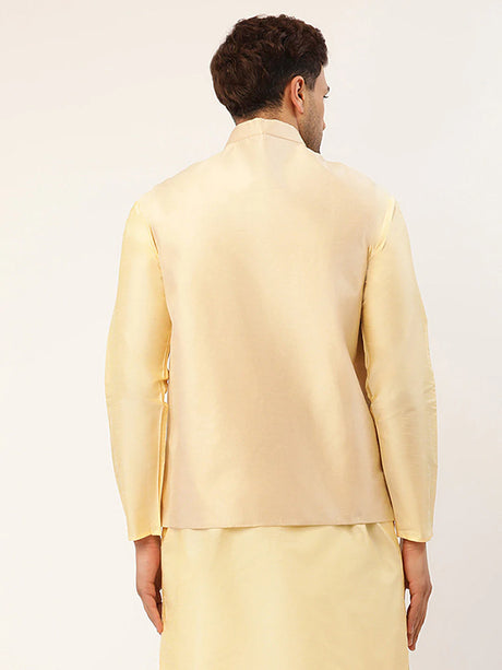Men's Cream Silk Embroidered Nehru Jacket