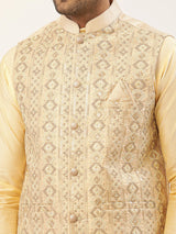 Men's Cream Silk Embroidered Nehru Jacket