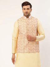Men's Pink Silk Embroidered Nehru Jacket