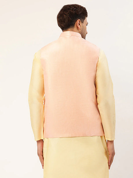 Men's Pink Silk Embroidered Nehru Jacket