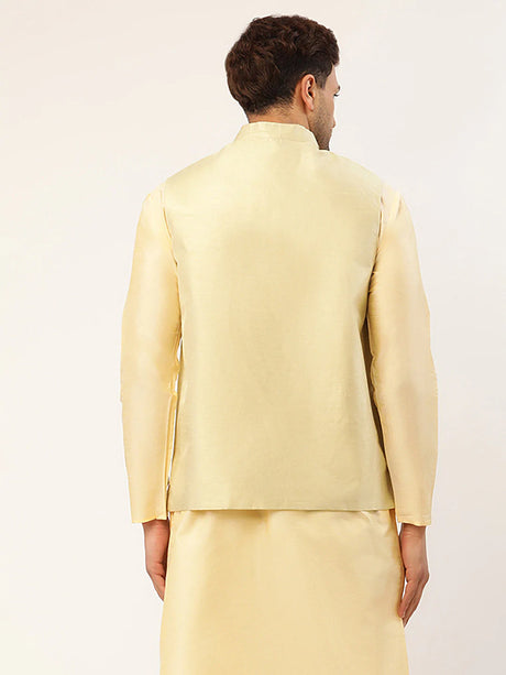 Men's Pista Silk Embroidered Nehru Jacket