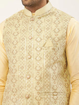 Men's Pista Silk Embroidered Nehru Jacket