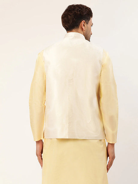 Men's White Silk Embroidered Nehru Jacket