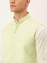 Men's green Cotton Chikankari Nehru Jacket