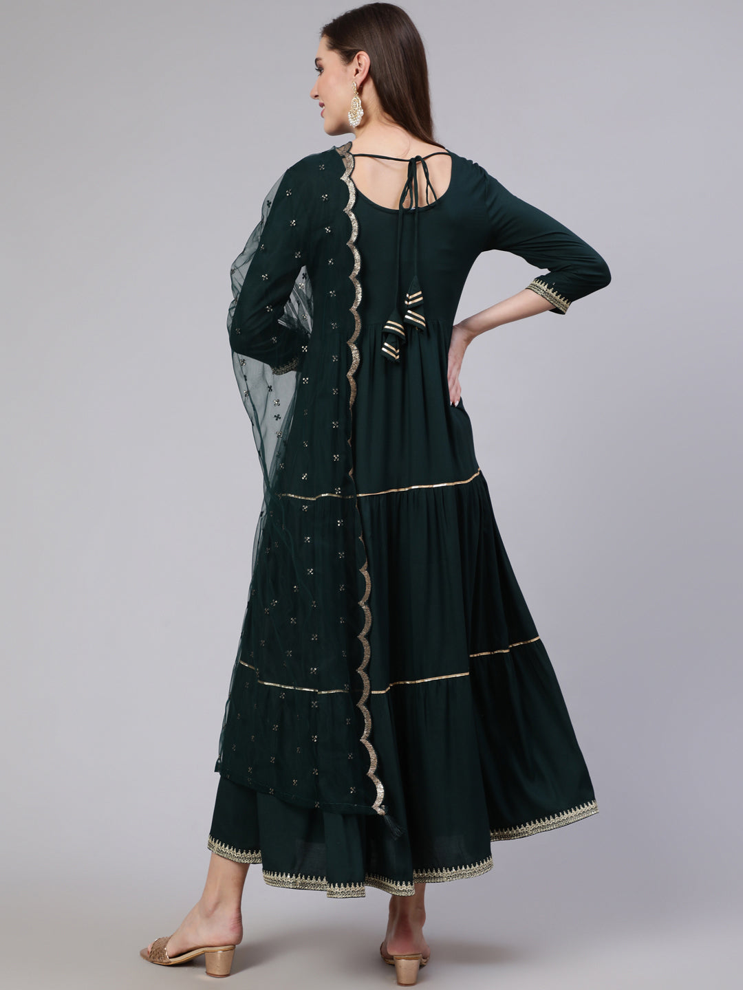 Green  Viscose Rayon Embroidered Dresses