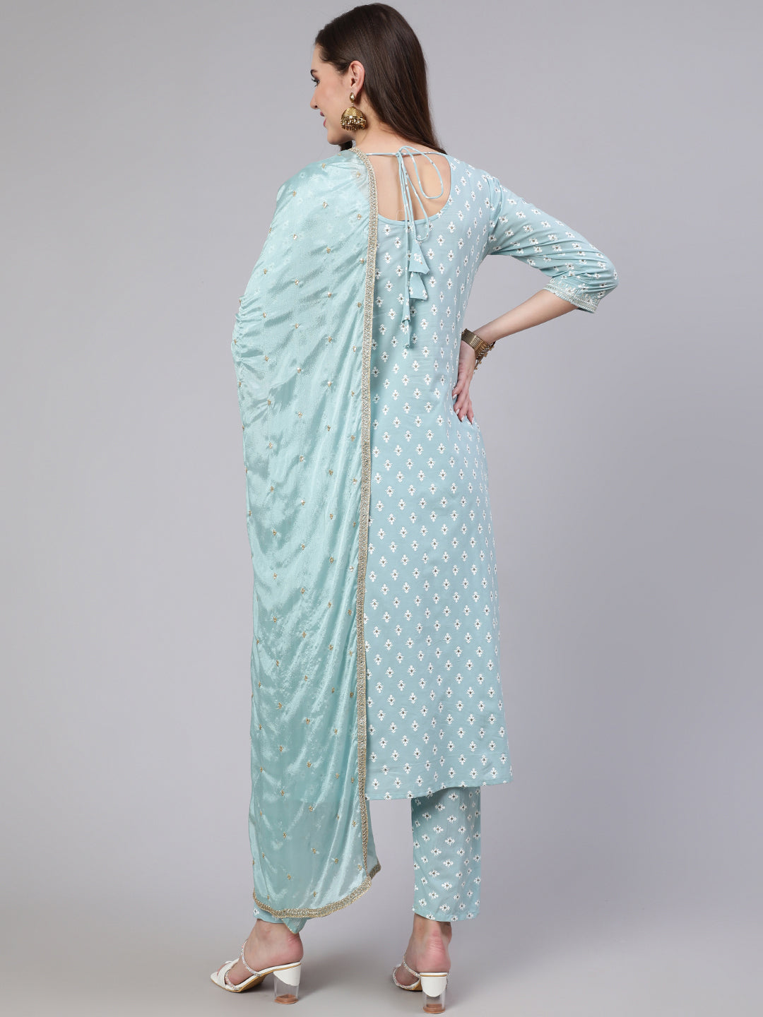 Blue  Pure Cotton Embroidered Kurta Sets