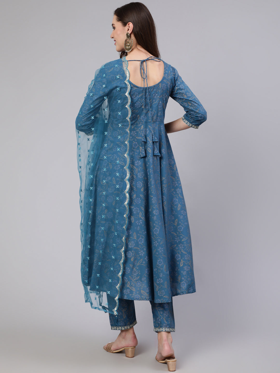 Blue  Pure Cotton Embroidered Kurta Sets