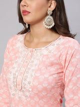 Pink  Pure Cotton Embroidered Kurta Sets