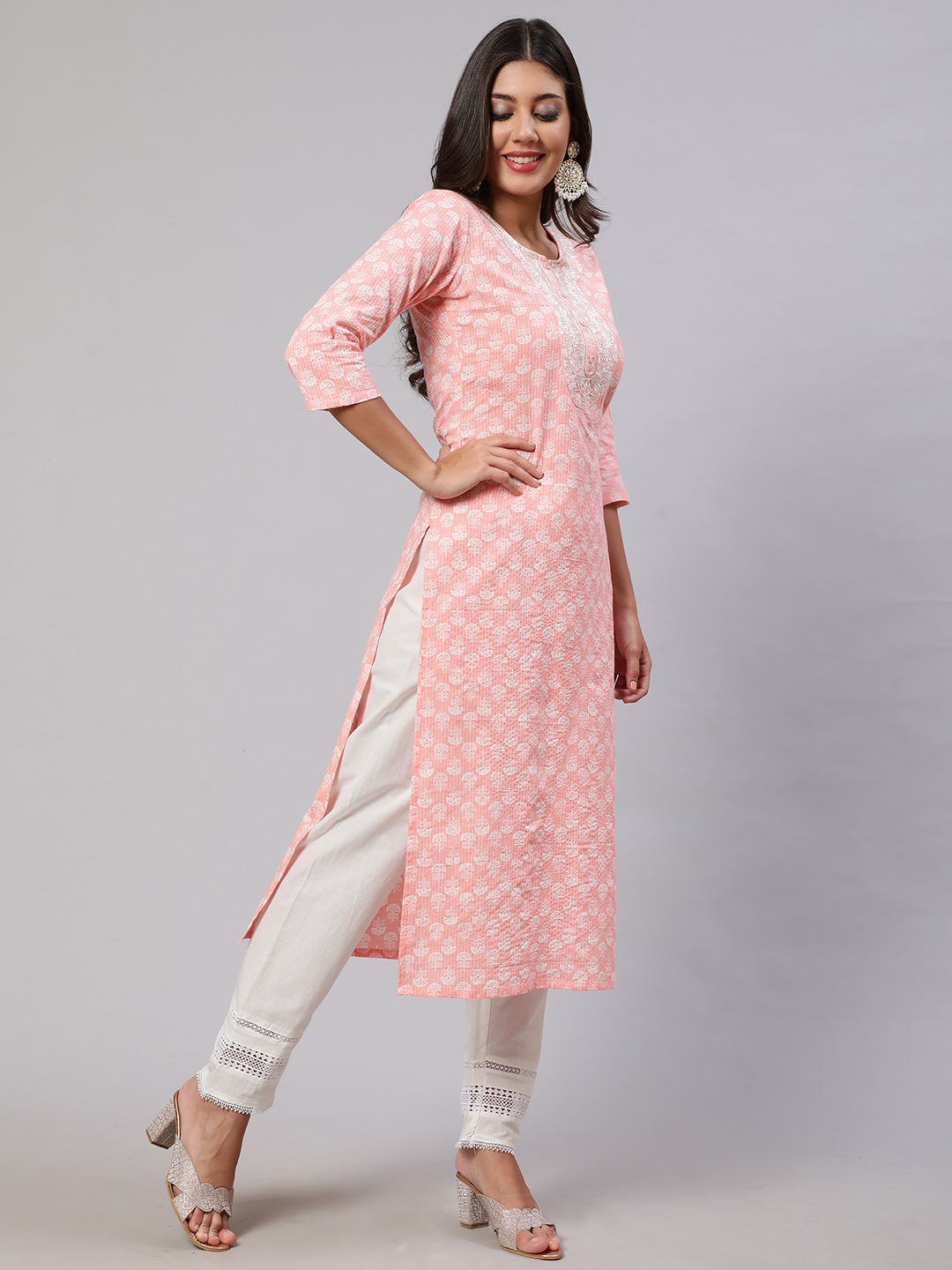 Pink  Pure Cotton Embroidered Kurta Sets