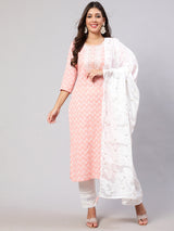 Pink  Pure Cotton Embroidered Kurta Sets