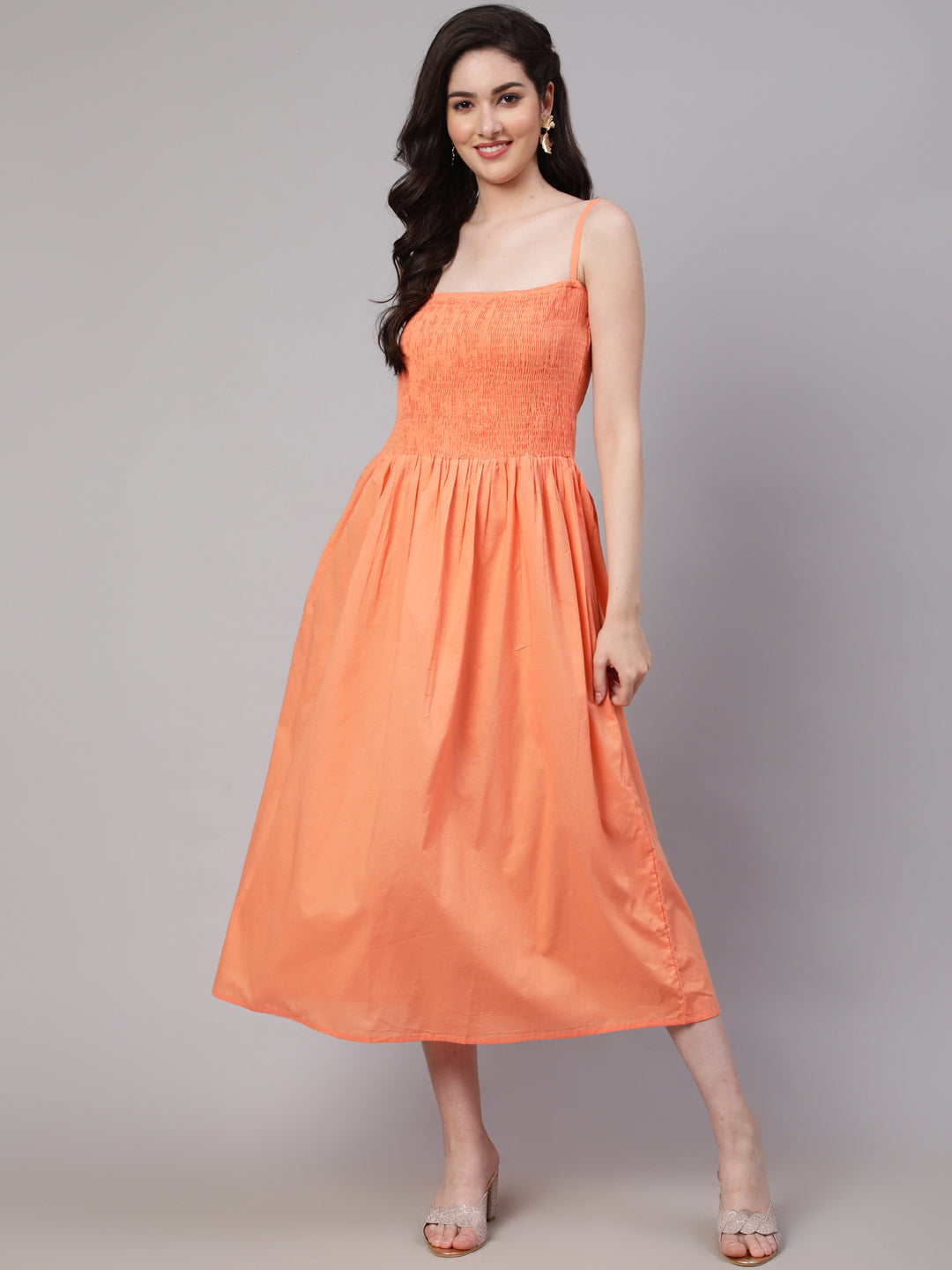 Peach  Pure Cotton Embroidered Dresses