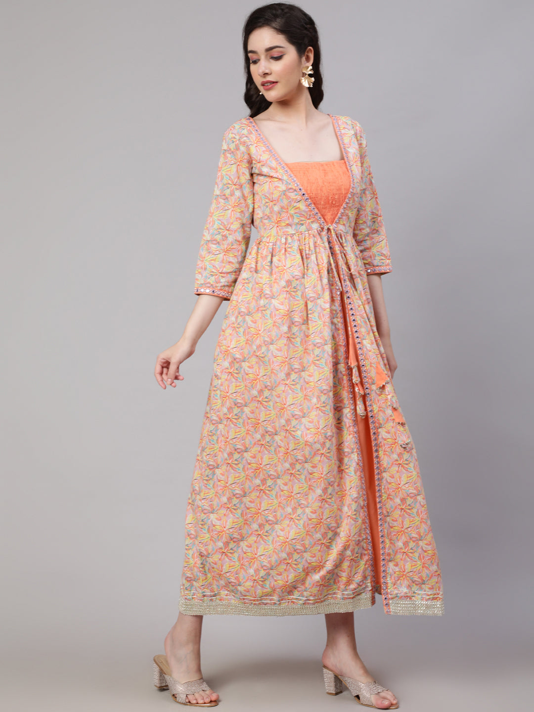 Peach  Pure Cotton Embroidered Dresses